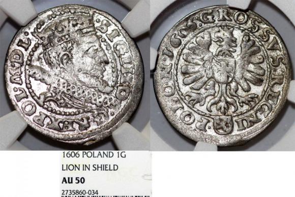 Grosz 1606 Zygmunt III Waza Kraków AU 50 (1)