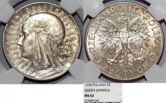 5 złotych 1934 Głowa Kobiety srebro MS 62 (1)
