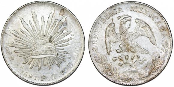 8 reali 1891 Zs-FZ Meksyk Zacatecas srebro (1)