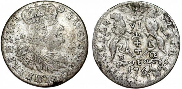 Szóstak 1761 August III Gdańsk (1)