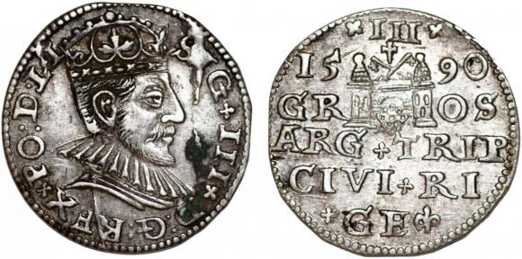 Trojak 1590 Zygmunt III Waza Ryga (1)