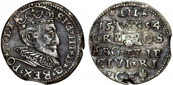 Trojak 1594 Zygmunt III Waza Ryga (1)