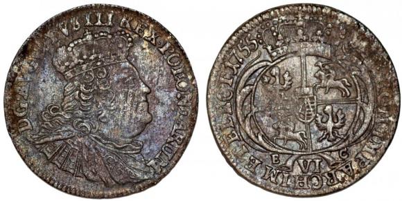 Szóstak 1755 August III Sas Lipsk (1)
