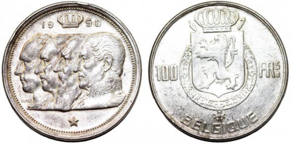 100 franków 1950 Belgia srebro (1)