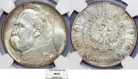 10 złotych 1939 Józef Piłsudski NGC MS 63 (1)