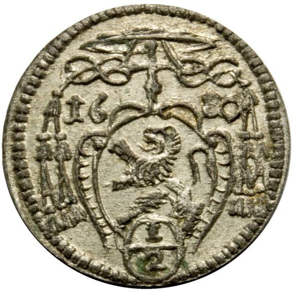 1/2 krajcara 1680 Fryderyk Heski Księstwo Nyskie Biskupów Wrocławskich Nysa (1)