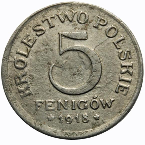 5 fenigów 1918 Królestwo Polskie Stuttgart (1)