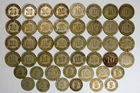 5 i 10 fenigów 1875 - 1914 zestaw 45 monet Niemcy