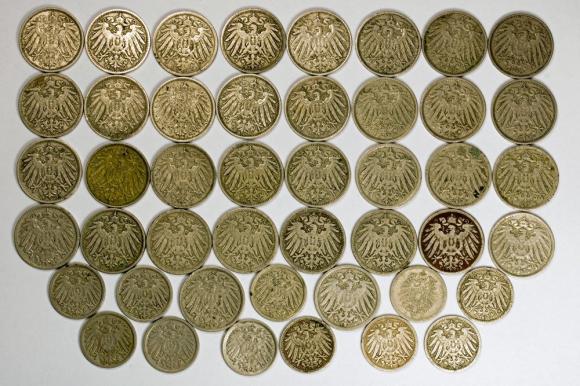 5 i 10 fenigów 1875 - 1914 zestaw 45 monet Niemcy