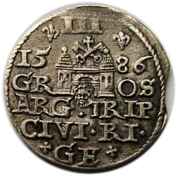 Trojak 1586 Stefan Batory Ryga (2)