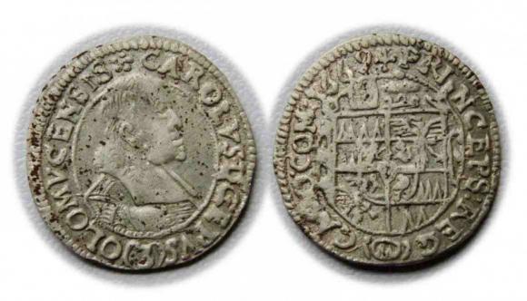 3 krajcary 1669 Karol II Lichtenstein Ołomuniec (1)