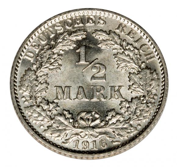 1/2 marki 1916 E Wilhelm II Hohenzollern Niemcy Muldenhutten (1)