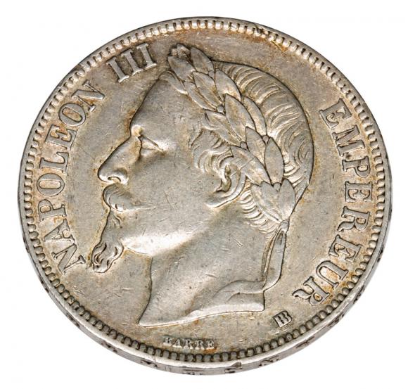 5 franków 1868 Napoleon III Bonaparte Francja Strasburg (1)