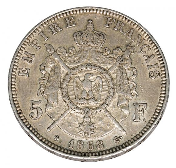 5 franków 1868 Napoleon III Bonaparte Francja Strasburg (2)