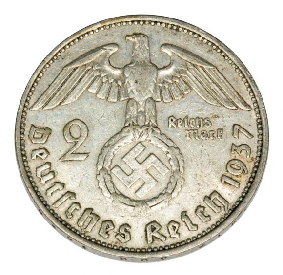 2 marki 1937 Paul von Hindenburg orzeł ze swastyką Niemcy Muldenhutten E