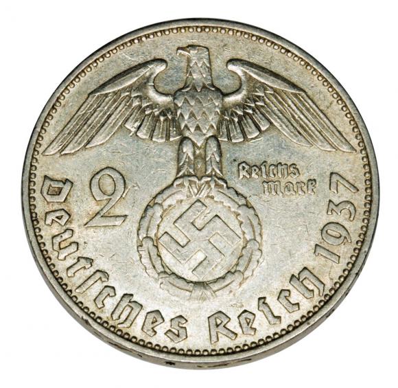 2 marki 1937 Paul von Hindenburg orzeł ze swastyką Niemcy Muldenhutten E