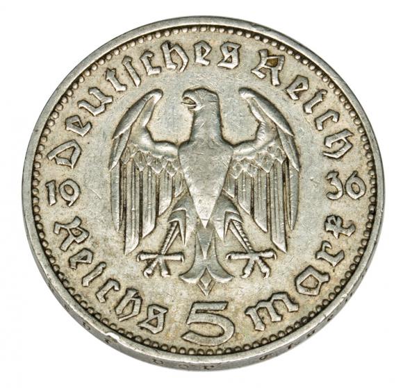 5 marek 1936 Paul von Hindenburg orzeł pruski Niemcy Hamburg J