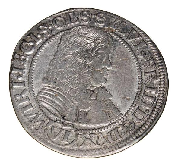 6 krajcarów 1674 Sylwiusz Fryderyk Witemberski Księstwo Oleśnickie Oleśnica (1)
