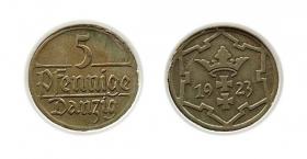 Obrazek dla: 5 fenigów 1923 Wolne Miasto Gdańsk