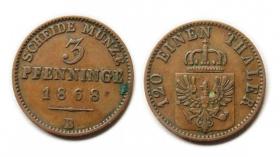 3 fenigi 1868 Wilhelm I Niemcy