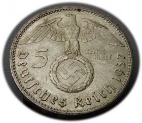 Obrazek 2 dla: 5 marek 1937 Paul von Hindenburg / swastyka Berlin