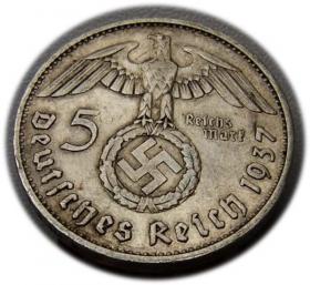 Obrazek 2 dla: 5 marek 1937 Paul von Hindenburg / swastyka Karlsruhe