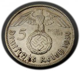 Obrazek 2 dla: 5 marek 1939 Paul von Hindenburg / swastyka Hamburg