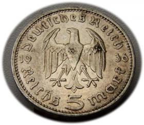 Obrazek 2 dla: 5 marek 1936 Paul von Hindenburg / orzeł pruski Berlin