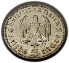 Obrazek 2 dla: 5 marek 1936 Paul von Hindenburg / orzeł pruski Berlin
