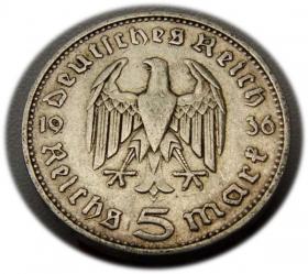 Obrazek 2 dla: 5 marek 1936 Paul von Hindenburg / orzeł pruski Stuttgart