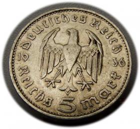 Obrazek 2 dla: 5 marek 1936 Paul von Hindenburg / orzeł pruski Stuttgart