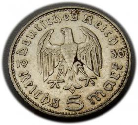 Obrazek 2 dla: 5 marek 1936 J Paul von Hindenburg / orzeł pruski Hamburg