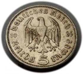 Obrazek 2 dla: 5 marek 1935 Paul von Hindenburg / orzeł pruski Berlin
