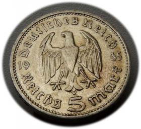 Obrazek 2 dla: 5 marek 1935 Paul von Hindenburg / orzeł pruski Stuttgart