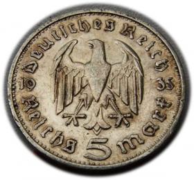Obrazek 2 dla: 5 marek 1935 Paul von Hindenburg / orzeł pruski Karlsruhe