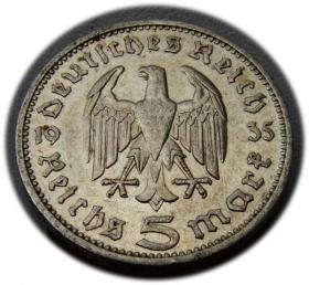 Obrazek 2 dla: 5 marek 1935 Paul von Hindenburg / orzeł pruski Hamburg