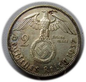 Obrazek 2 dla: 2 marki 1937 Paul von Hindenburg / swastyka Berlin 