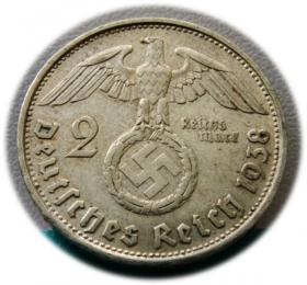 Obrazek 2 dla: 2 marki 1938 Paul von Hindenburg / swastyka Wiedeń