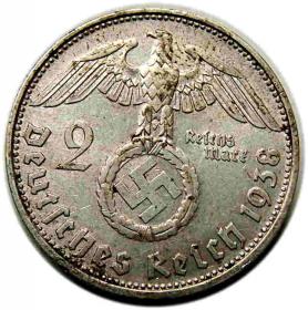 Obrazek 2 dla: 2 marki 1938 D Paul von Hindenburg Monachium