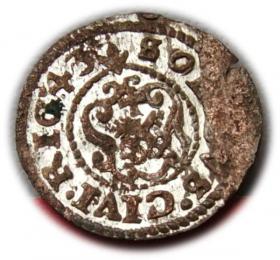 Obrazek 2 dla: Szeląg 1643 Krystyna Waza Ryga