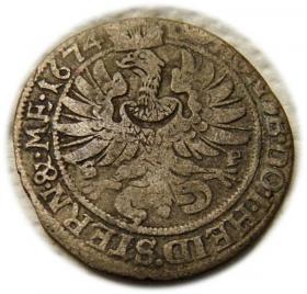 Obrazek 2 dla: 6 krajcarów 1674 Sylwiusz Fryderyk Witemberski Księstwo Oleśnickie Oleśnica