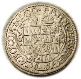 Obrazek 2 dla: 3 krajcary 1670 Karol II Lichtenstein Ołomuniec 