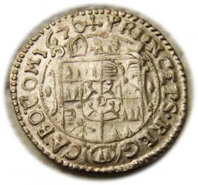 Obrazek 2 dla: 3 krajcary 1670 Karol II Lichtenstein Ołomuniec 