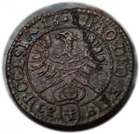 Obrazek 2 dla: 1 krajcar 1681 Fryderyk Heski Księstwo Nyskie Biskupów Wrocławskich Nysa