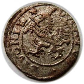 Obrazek 2 dla: Szeląg 1572 Jan Hieronim Chodkiewicz Inflanty Dahlholm