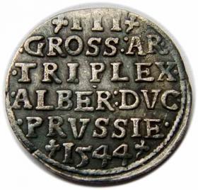 Obrazek 2 dla: Trojak 1544 Albrecht Hohenzollern Księstwo Pruskie Królewiec