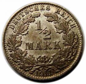 Obrazek dla: 1/2 marki 1911 Wilhelm II Hohenzollern Niemcy Berlin