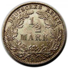 Obrazek dla: 1/2 marki 1913 Wilhelm II Hohenzollern Niemcy Berlin