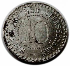 Obrazek dla: 10 fenigów żeton tramwajowy Wrocław / Breslau