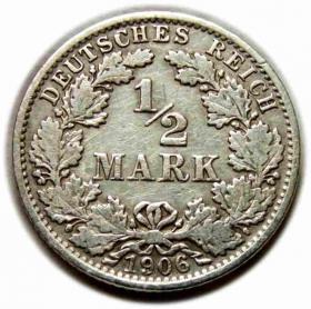 Obrazek dla: 1/2 marki 1906 Wilhelm II Hohenzollern Niemcy Berlin